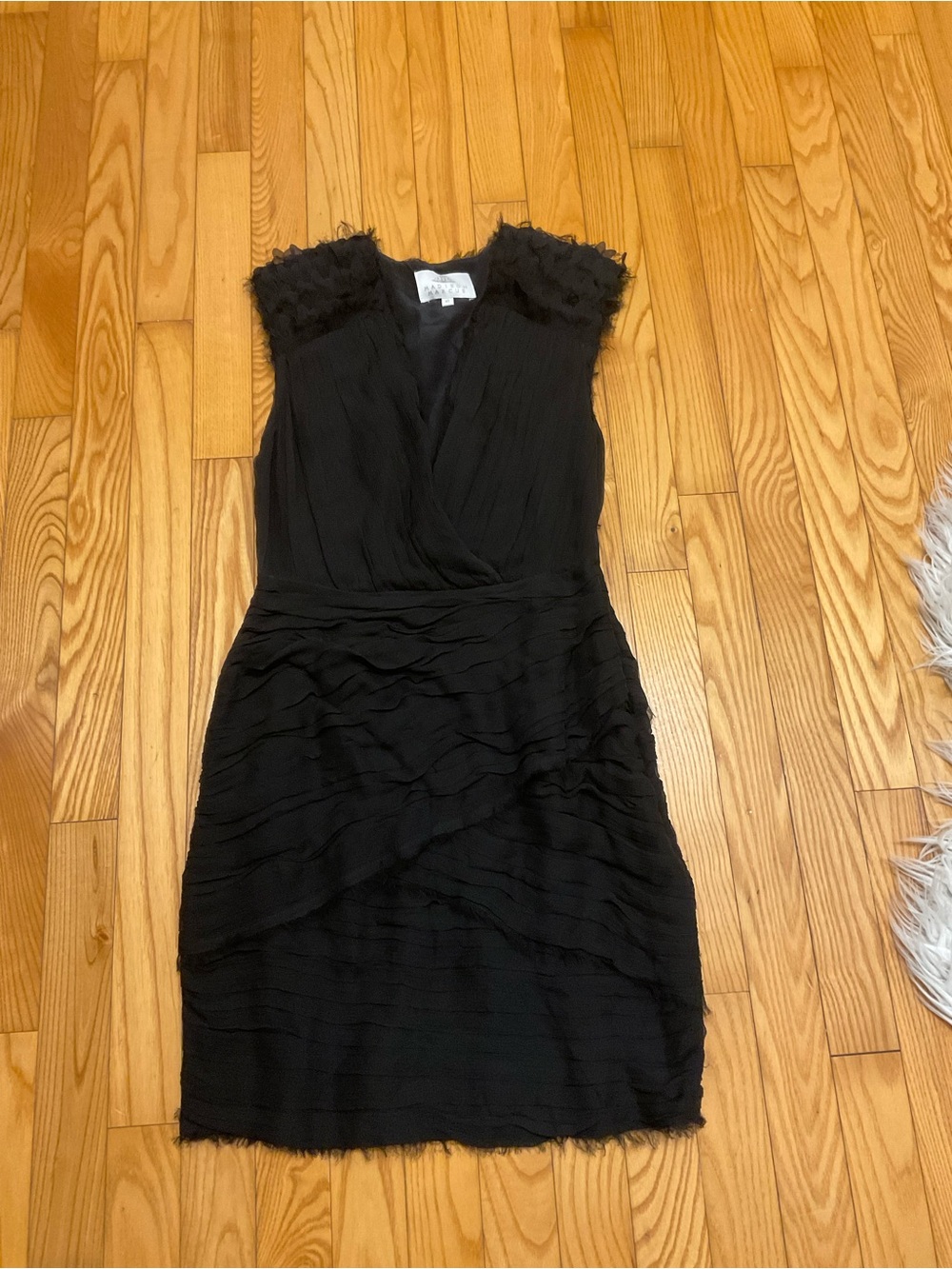 Black Sleeveless Textured V-Neck Dress